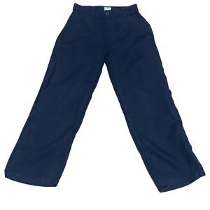 Nicole Miller 100% Linen Pants Womens 8 Navy Blue Wide Leg Patch Pocket